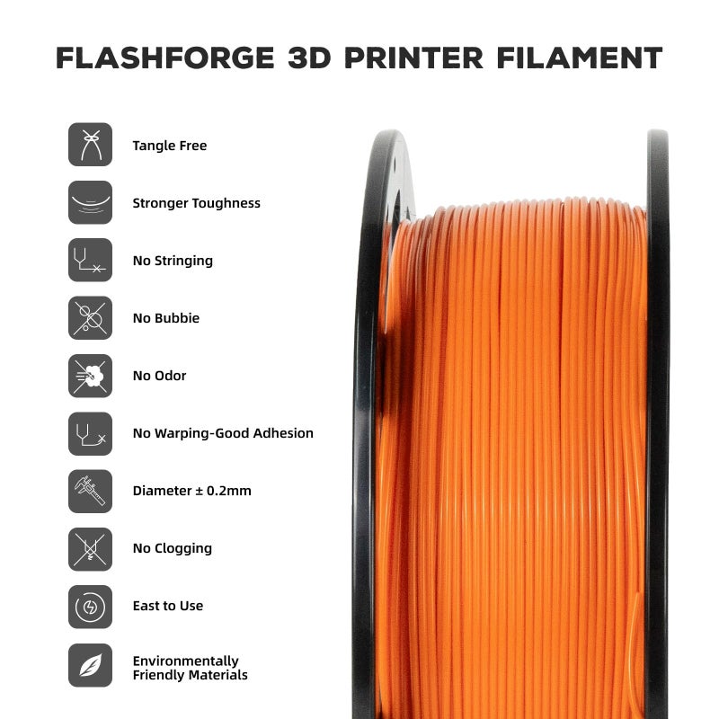 FLASHFORGE PLA Filament 1.75mm, 3D Printer Filament 1kg (2.2lbs) Spool, Dimensional Accuracy +/- 0.02mm, 3D Printing Filament Easy to Use and Fits for Most FDM 3D Printers (Orange) - Image 2